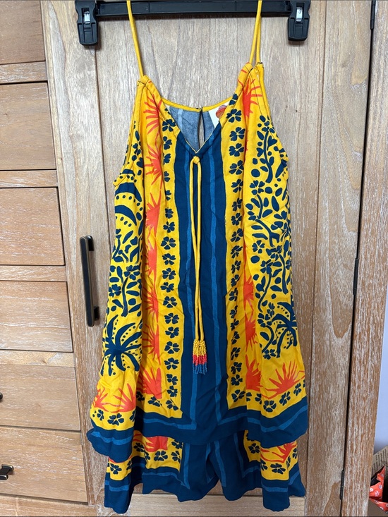 Farm Rio Other - Yellow & Navy Floral Tassel romper